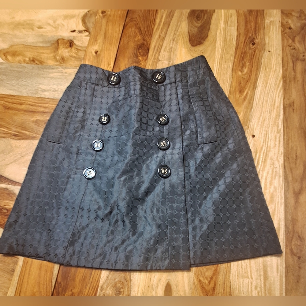 BCBGMaxAzria Black Penny Mini Skirt With Front Button Details